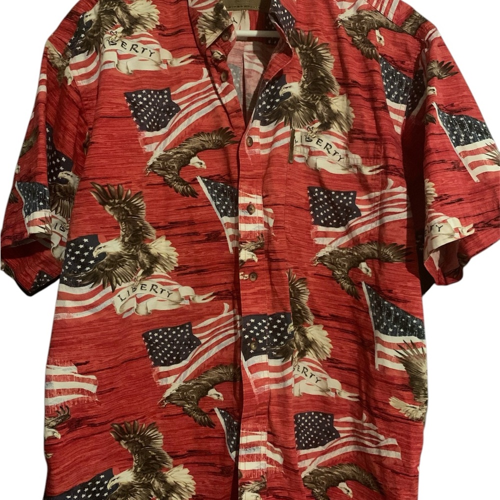 USA Button Down Shirt with American Flags and Eagles